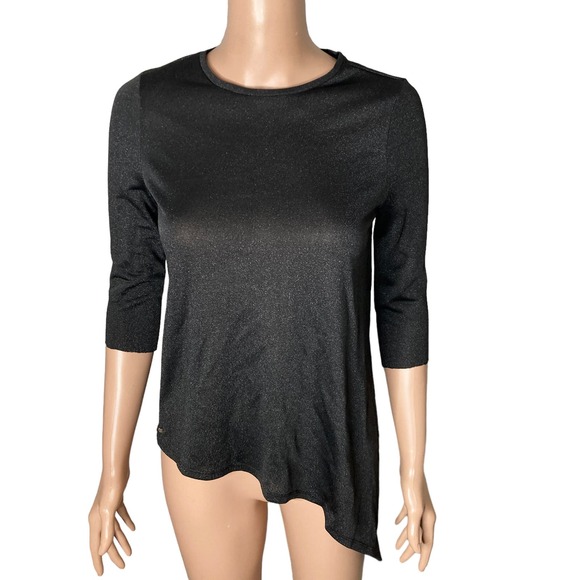 Ted Baker London Blouse Womens Size 0 Asymmetric Black Shimmer Sparkle - Picture 14 of 14